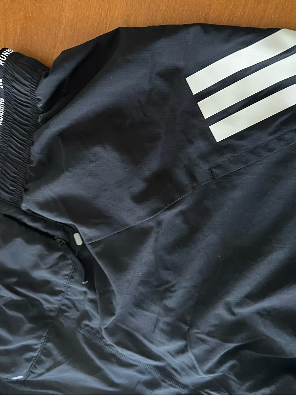 adidas Black Athletic Shorts with White Three-Stripe Accents 5” large
